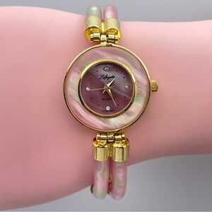 Lafayette Pink Mother of Pearl Bracelet Watch Gold Tone Quartz Brand New Battery